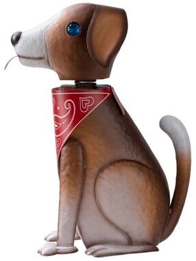 Metal 13" Dog Statue Puppy Outdoor Brown Tan BobbleHead Dog Lover Garden Decor